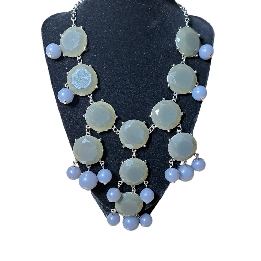 Vintage Women's Bubble Style Necklace Olive Green & Gra,y‎ Silver Tone 16 inches
